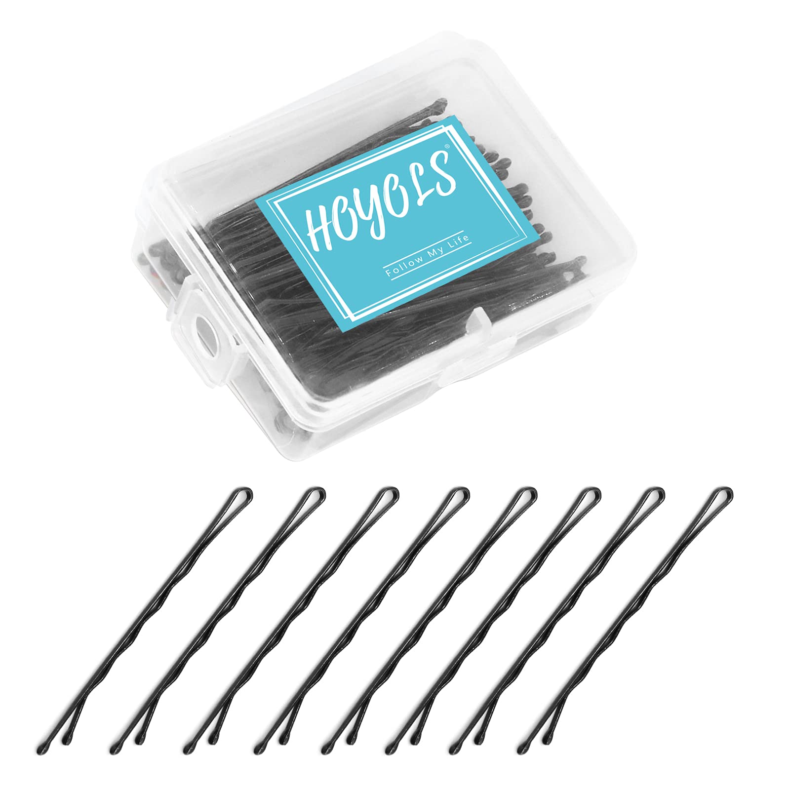 HOYOLS Bobby Pins Black - 100 Count Premium Hair Clips for Women (2 3/8 Inch) - Strong Hold Wavy Slide-Proof Hair Styling Pins with Travel Case - Perfect for Updos, Braids, Bun Hairstyles & Everyday Use
