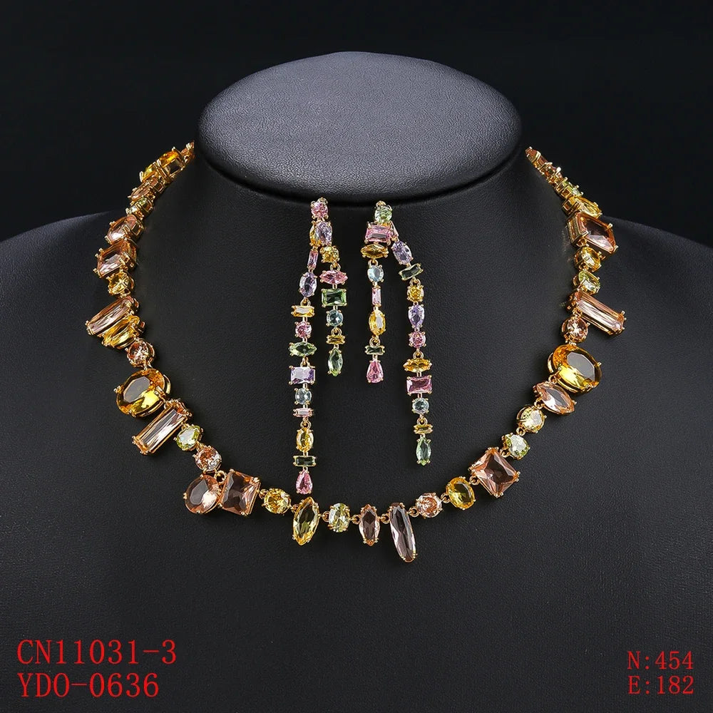 Elegant CZ Cubic Zirconia Jewelry Set for Women - Necklace & Earrings Wedding Party Accessories | Perfect for Bridal, Prom, Evening Events and Special Occasions