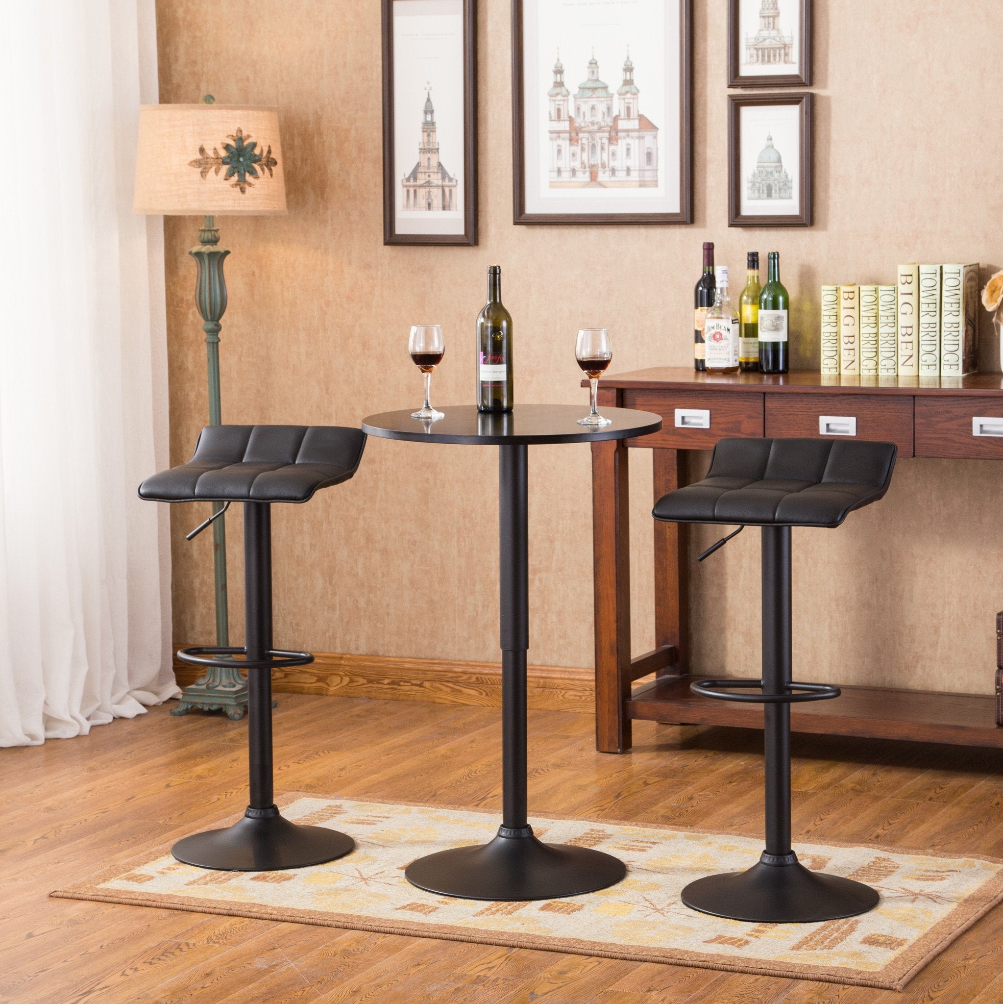 Roundhill Furniture Belham Black Adjustable Height 3-Piece Metal Bar Table Set for Kitchen, Dining Room & Outdoor Patio