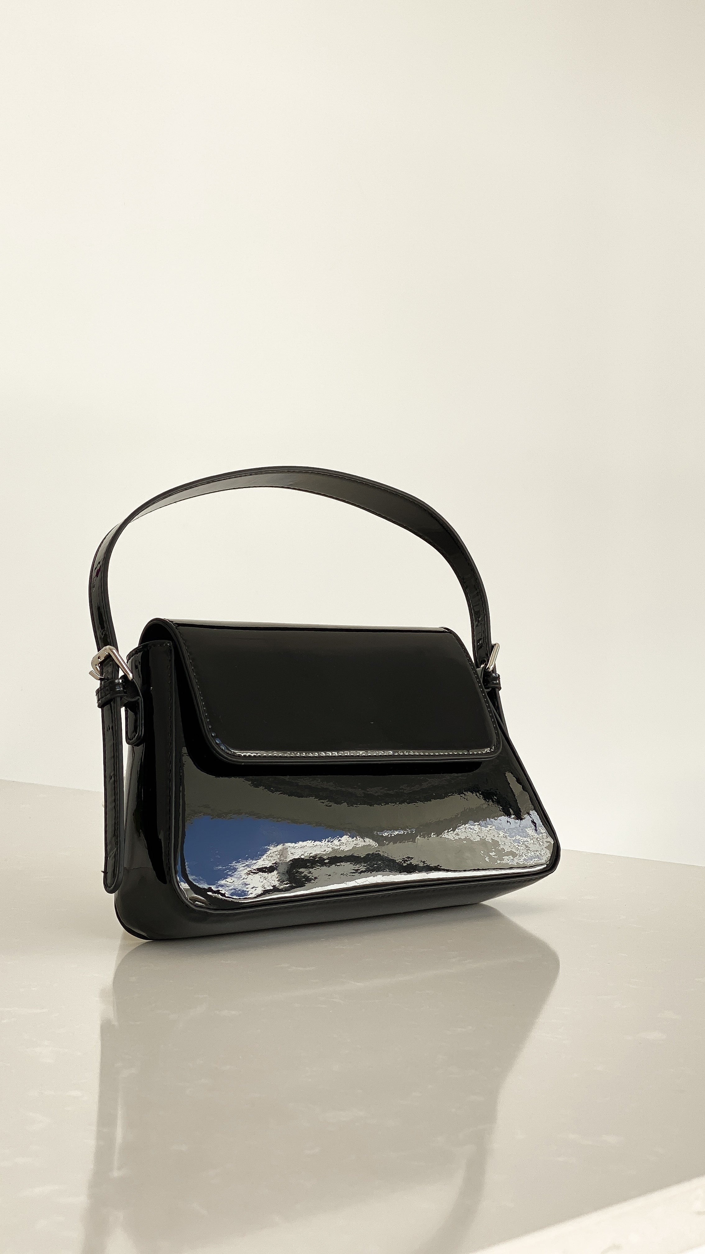 Maisie High Shine Handbag - Black | Elegant Glossy Leather Purse for Women | Perfect for Work, Evening Events & Date Night