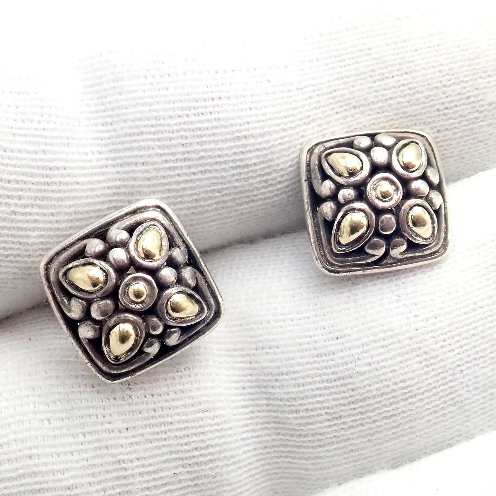 John Hardy JH Silver 18k Yellow Gold Jaisalmer Classic Dot Stud Earrings for Women - Luxury Handmade Jewelry Gift for Birthday, Anniversary & Special Occasions