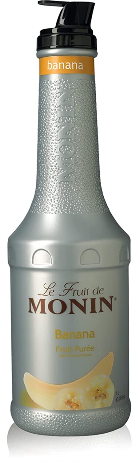 Monin Banana Puree - 1 Liter (01-0407) | Premium Fruit Puree for Smoothies, Cocktails & Desserts | 100% Natural Banana Flavor | Perfect for Bars, Cafes & Home Use