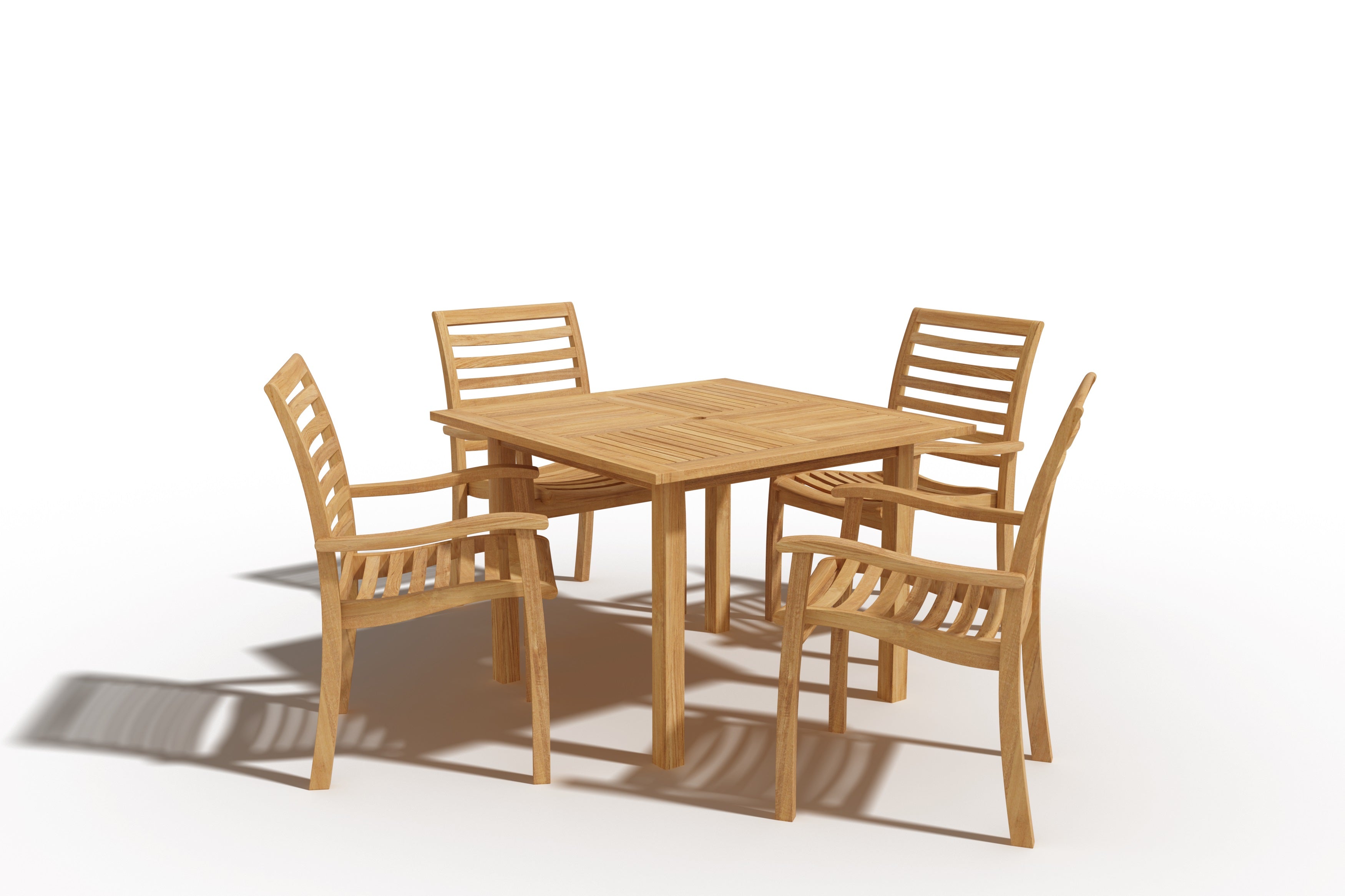 Premium 5-Piece Square Teak Outdoor Dining Set with Stacking Armchairs - Weather-Resistant Patio Furniture for Garden, Poolside & Backyard Entertaining