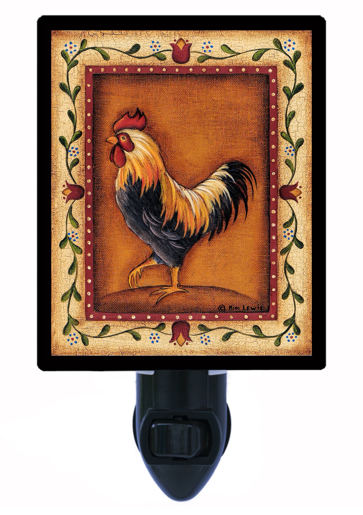 Black Rooster LED Night Light - Country Style Chicken & Birds Decor for Bedroom, Nursery, Kids Room - Soft Glow for Nighttime Comfort & Safety