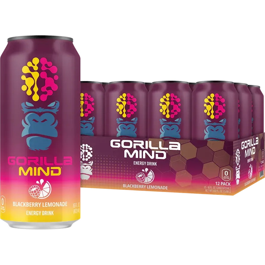 Gorilla Mind Energy Drink - Sugar-Free, High Caffeine, Focus & Performance Booster - Perfect for Workouts, Studying & Long Workdays
