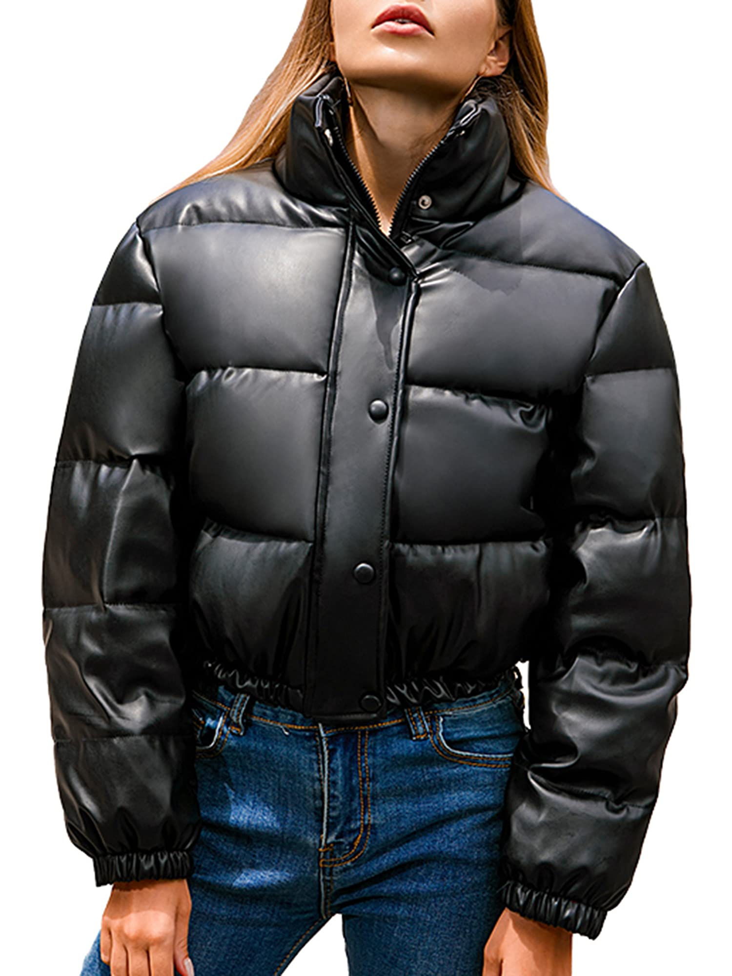 Women's Cropped Puffer Jacket with Stand Collar - Stylish Short Puffy Coat for Winter - Perfect for Casual Outings, Travel & Outdoor Activities