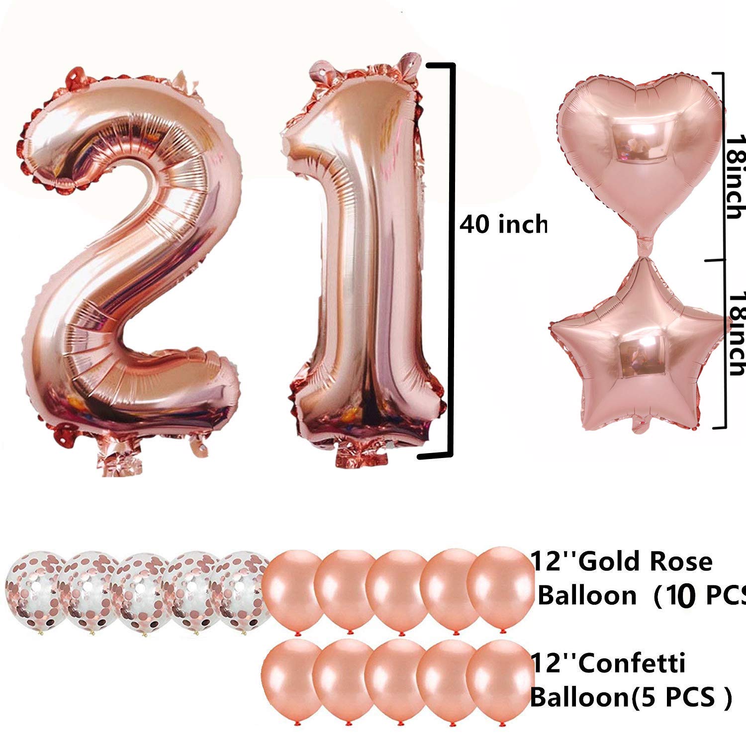 21st Birthday Party Decorations - Jumbo Rose Gold Foil Balloons for Sweet 21, Anniversary & Graduation Events | Perfect for Birthday Celebrations, Milestone Parties & Special Occasions