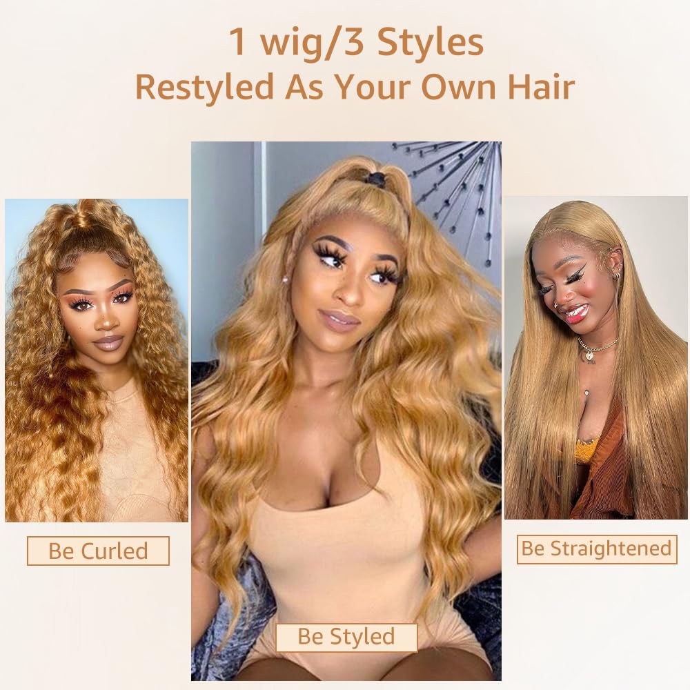 30 Inch Honey Blonde Lace Front Wig Human Hair - Pre Plucked with Baby Hair, 200% Density, 13x4 Lace Frontal, Body Wave | Natural Looking Blonde Wigs for Women | Perfect for Cosplay, Daily Wear & Special Occasions