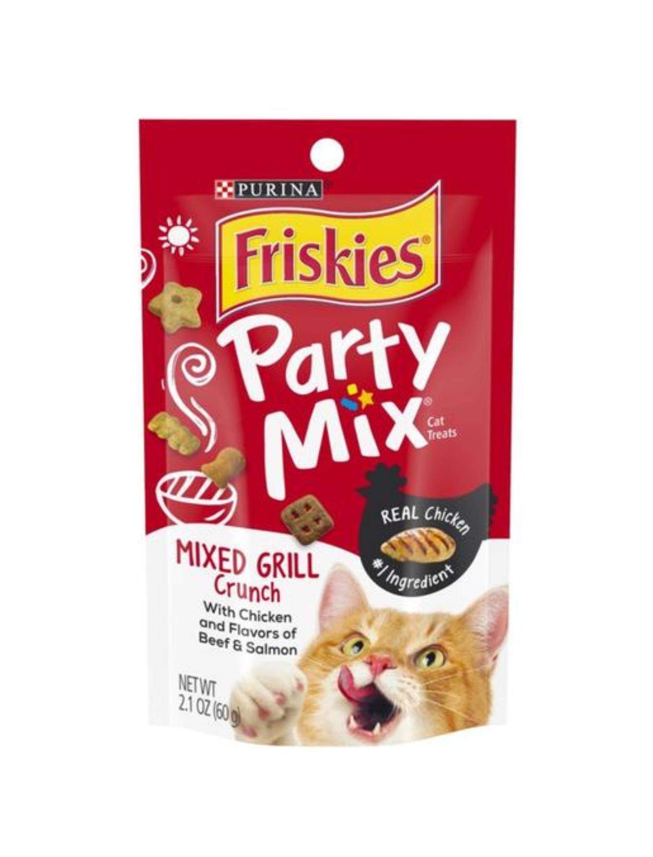 Friskies Party Mix Mixed Grill Cat Treats 60g - Crunchy & Flavorful Snacks for Adult Cats - Perfect for Training, Rewards & Playtime