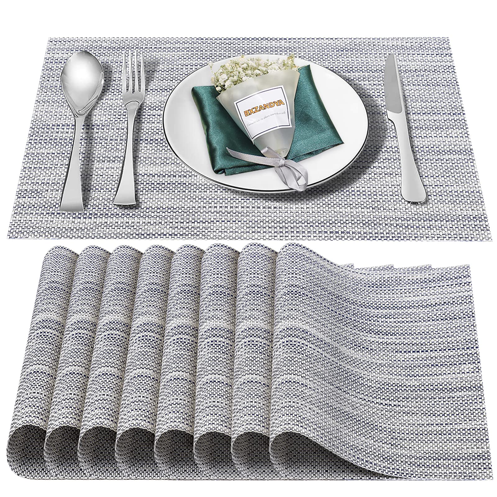 Premium Bxzandya Placemats Set of 8 - Heat Resistant & Washable Woven Table Mats for Indoor Dining Room & Outdoor Patio - Sushi Mats, Kitchen Decor, Party Table Setting (Eco-Friendly, Durable) - Perfect for Family Dinners, BBQs, and Entertaining Guests