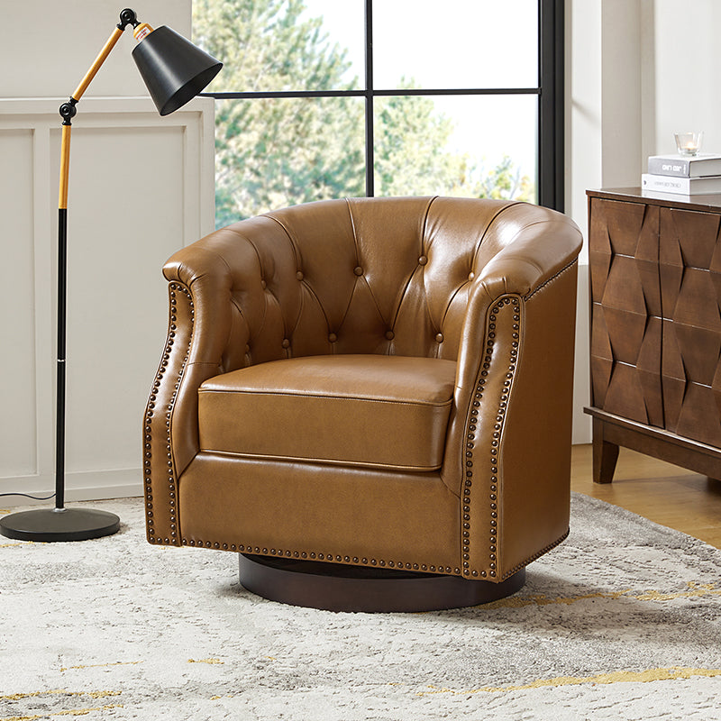 Morris Chesterfield Traditional Rocker Button Tufted Swivel Chair - Classic Leather Upholstered Recliner for Living Room, Office & Study - Perfect for Relaxing, Reading & Entertaining Guests