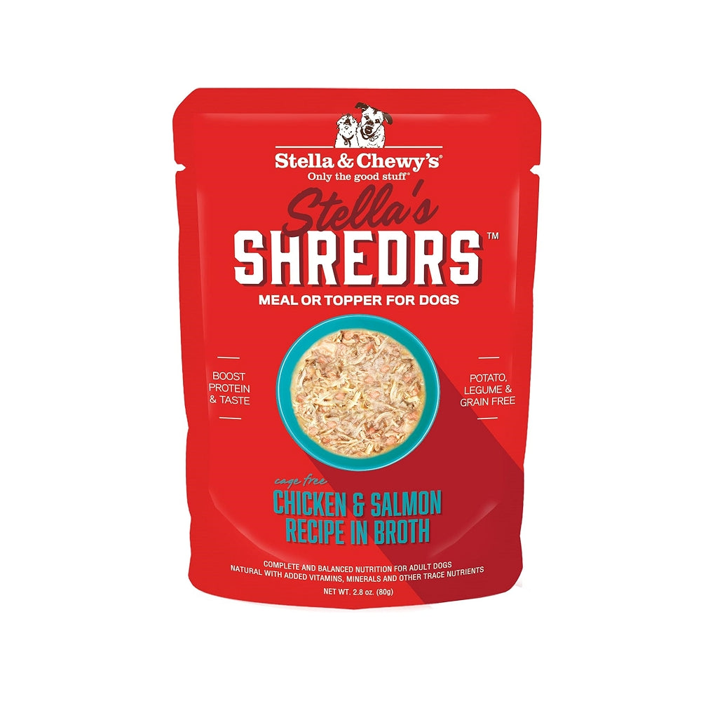 Premium Stella's Shredrs Chicken & Salmon Recipe in Broth Dog Food Pouches - Grain-Free Wet Dog Food for Small & Large Breeds - Perfect for Travel, Training & Mealtime Toppers