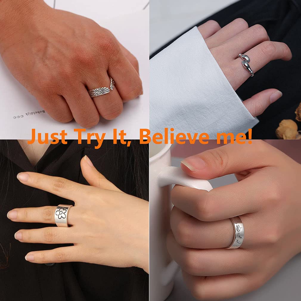 16 Pcs Silver Plated Frog Open Rings Set - Vintage Matching Couple Rings for Women & Men - Cute Snake, Hug, Moon & Sun Jewelry - Perfect for Gifts, Parties & Everyday Wear