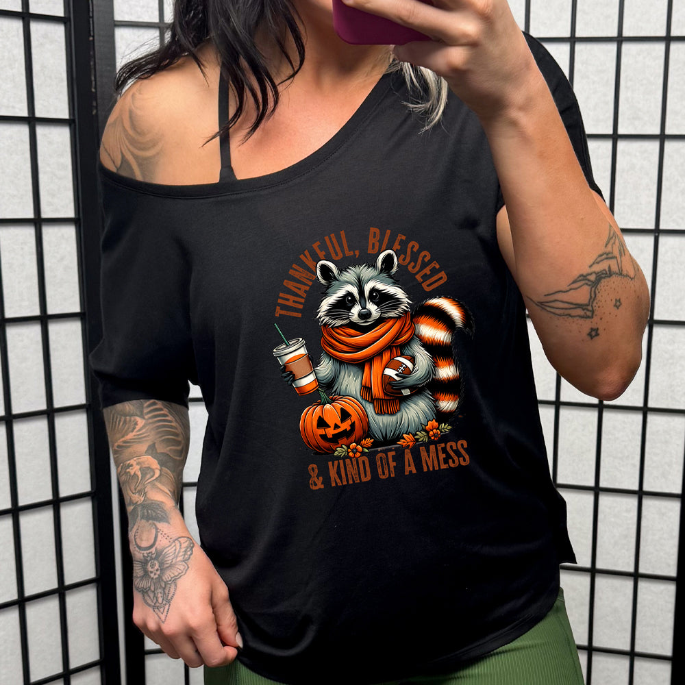 Thankful Blessed & Kind of a Mess Slouchy Tee - Soft Relaxed Fit Casual T-Shirt for Women | Perfect for Everyday Wear, Lounging & Coffee Dates