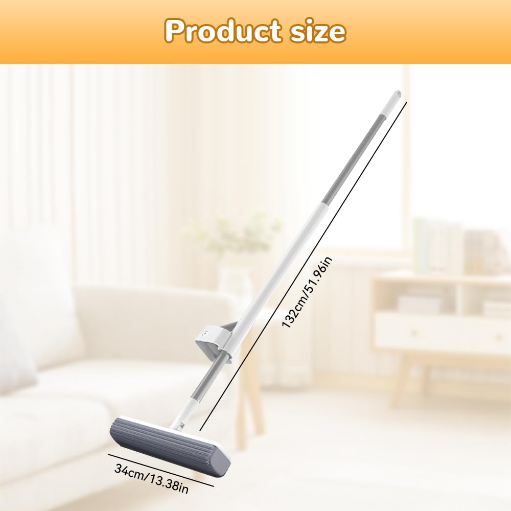 Self-Wringing Sponge Mop for Floor Cleaning - Hands-Free Roller Sponge Mop with 4 Replaceable Heads - Ideal for Kitchen, Bathroom & Hardwood Floors - Easy Self-Washing & Squeezing Design for Effortless Cleaning