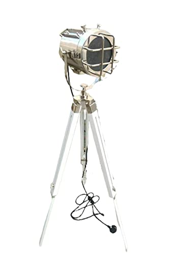 Handmade Wooden Tripod Floor Lamp - Nautical Home Decor Spotlight for Living Room, Bedroom & Office Lighting
