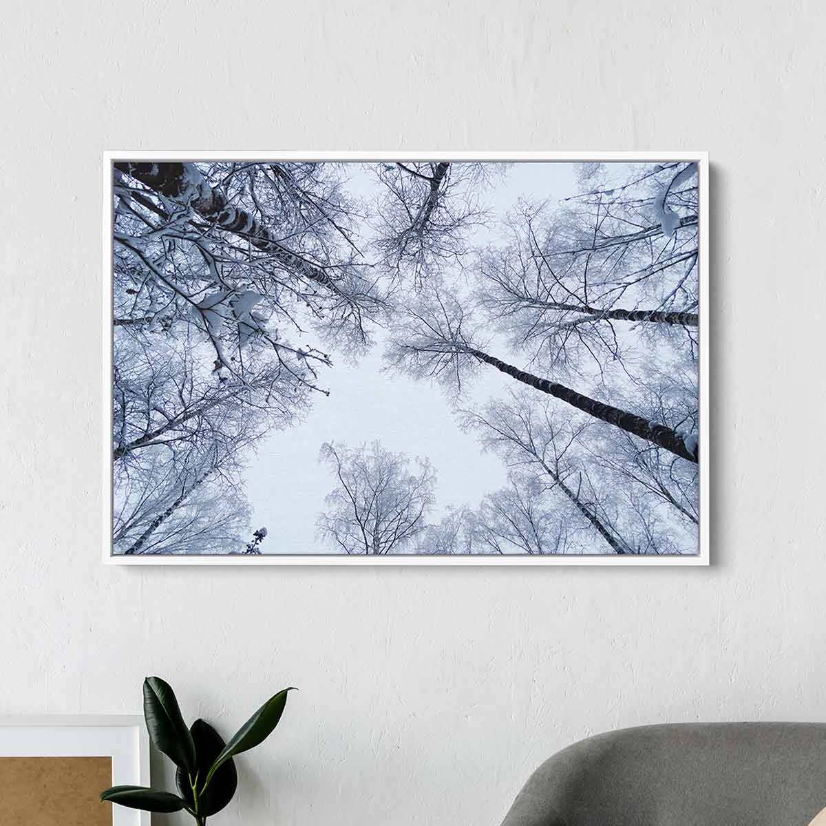 White Winter Wall Art Canvas 9516 - Modern Snowy Landscape Painting for Home & Office Decor - Perfect for Living Room, Bedroom, and Holiday Season Decoration