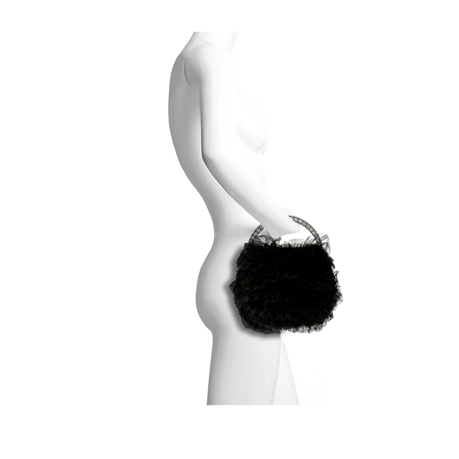 Badgley Mischka Women's Jazzie Black Tulle Ruffle Evening Clutch - Perfect for Weddings, Galas & Formal Events