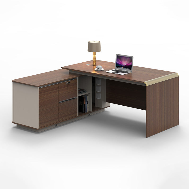 Premium ANDERSON Executive Desk 2.0M - Reversible L-Shaped Office Desk in Hazelnut & Beige | Modern Home Office Furniture for Professionals & Remote Workers