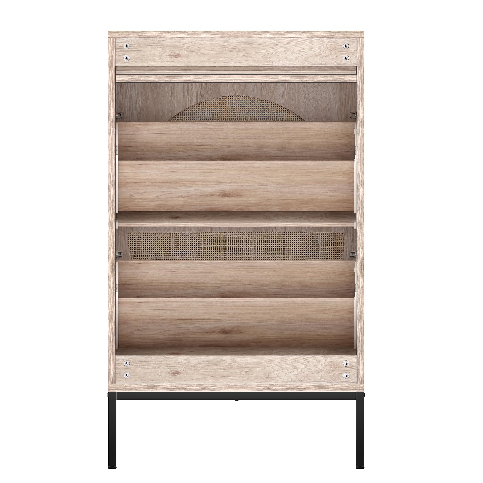 Brafab 2-Tier Shoe Storage Cabinet with Flip Drawers & Small Drawer - Slim Entryway Shoe Organizer with Woven Rattan Doors for Sneakers, Boots & Sandals - Perfect for Hallway, Closet & Bedroom Organization