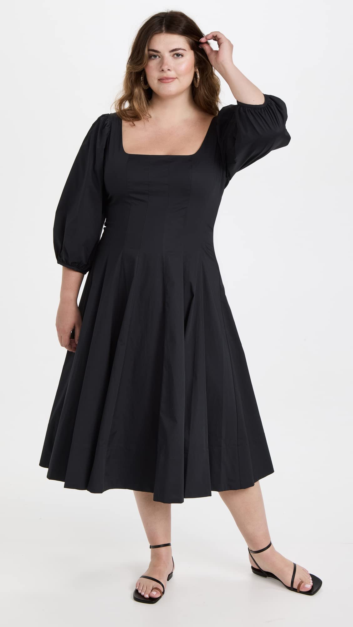 STAUD Women's Swells Dress - Flowy Midi Dress with Puff Sleeves & Square Neckline | Perfect for Summer, Beach, Vacation & Casual Outings