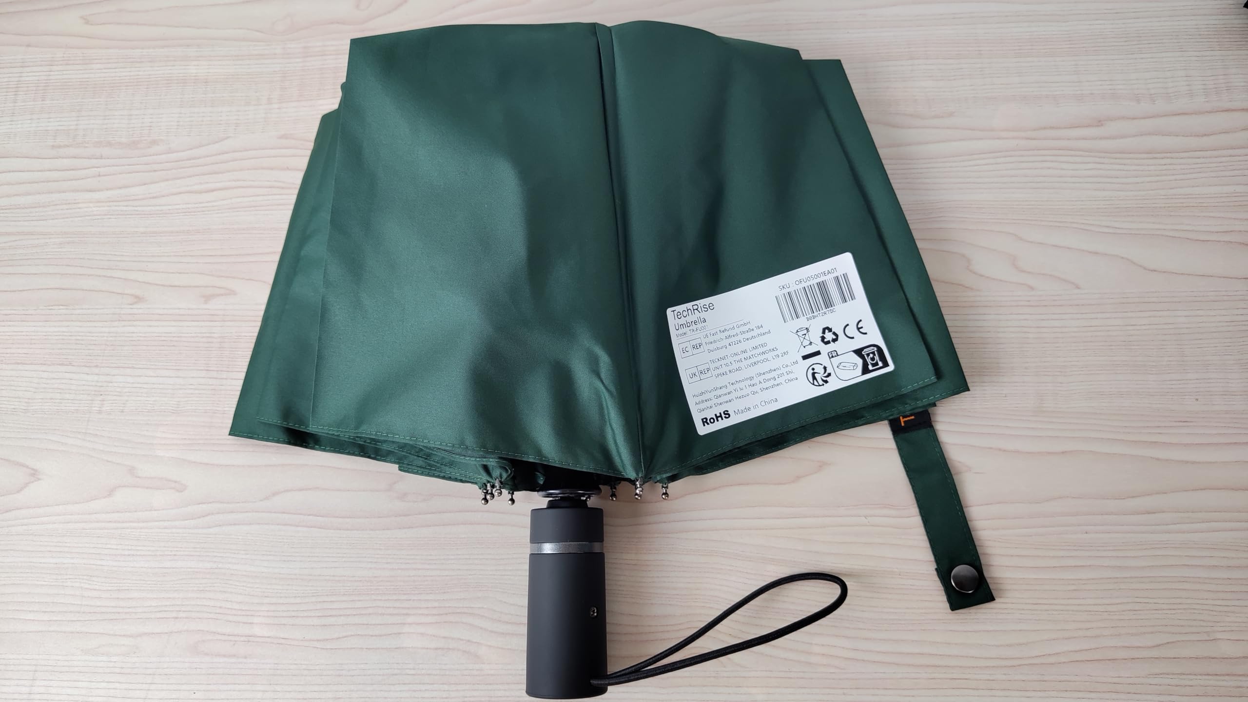 TechRise Windproof Travel Umbrella - Automatic Compact Folding Umbrella with 10 Strong Fiberglass Ribs | One-Touch Auto Open/Close | Lightweight & Portable for Backpack, Commuting, and Outdoor Adventures