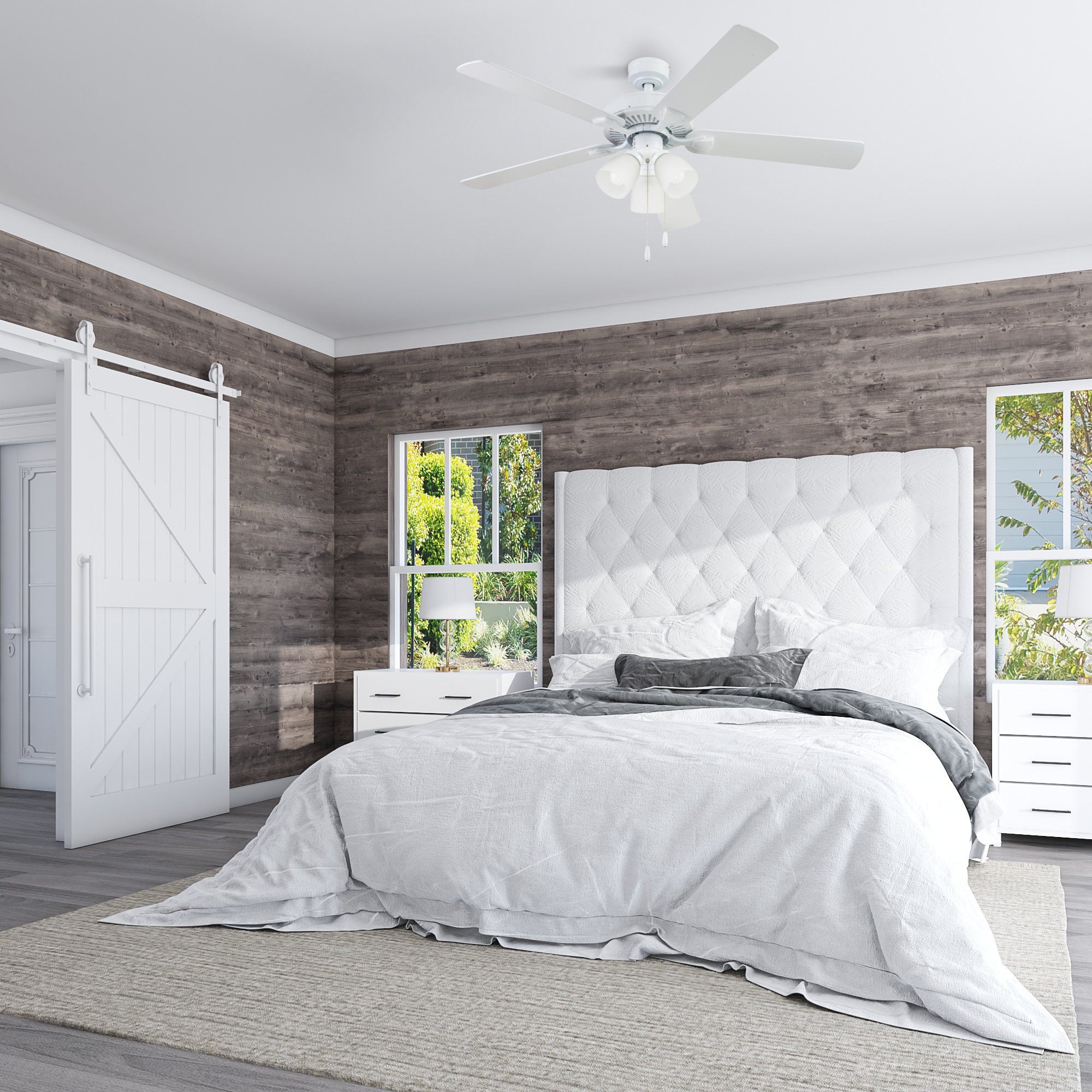 52 Inch White Stannor Ceiling Fan with Pull Chain - Perfect for Living Room, Bedroom, and Outdoor Covered Patios