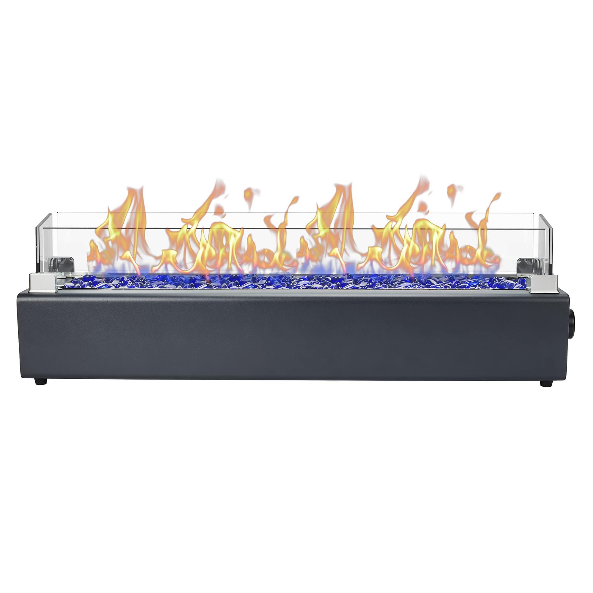 28-Inch Tabletop Propane Fire Pit - 40,000 BTU Outdoor Portable Fireplace with Windproof Glass Shield & Decorative Glass Rocks, Carbon Gray - Perfect for Patio, Deck, Backyard, and Camping Gatherings