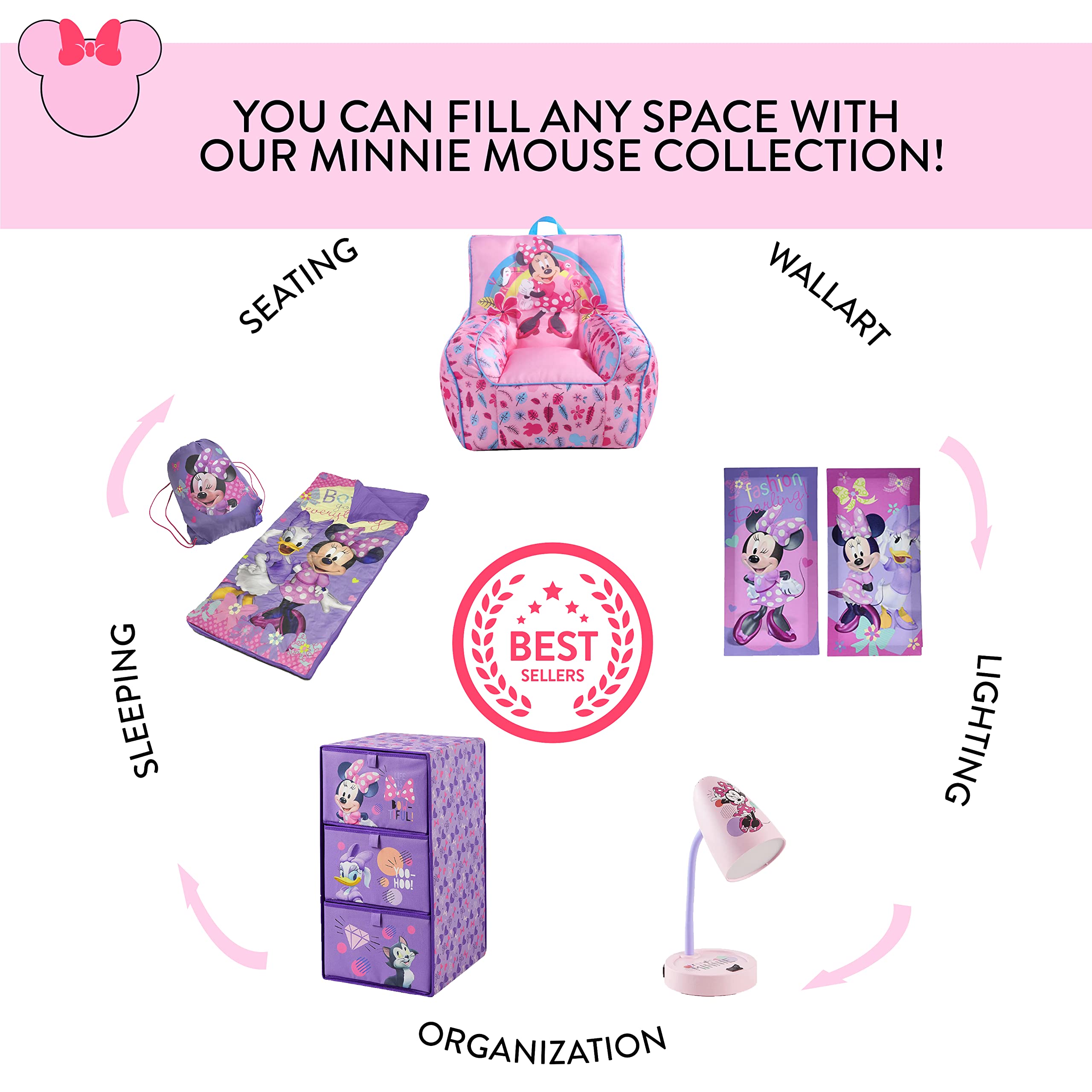 Disney Minnie Mouse Collapsible Storage Organizer with 3 Soft Fabric Bins - Kids Room Toy Storage, Closet Organization & Playroom Decor