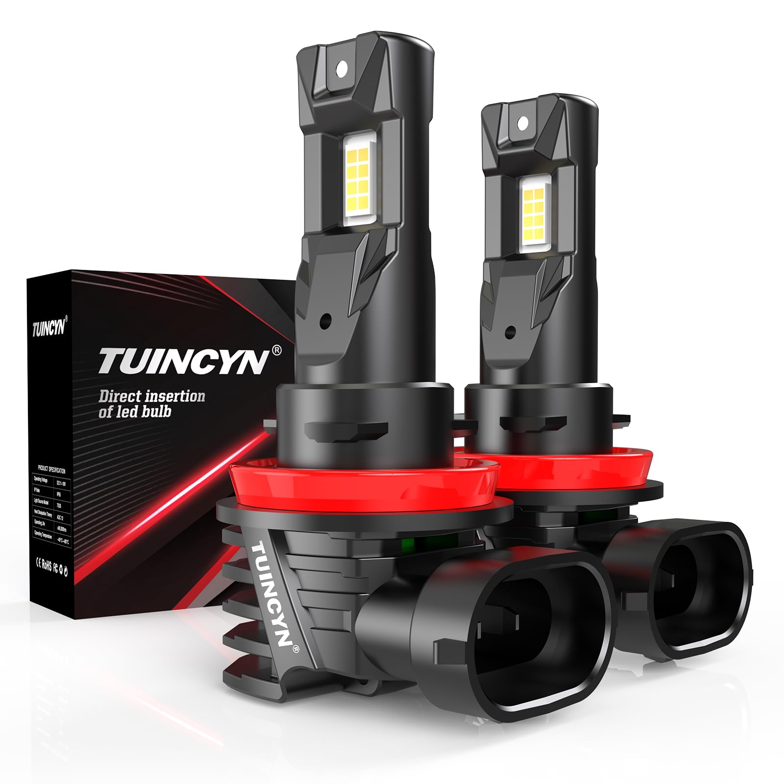 TUINCYN 2024 Upgraded H11/H8 LED Bulb - Super Bright 16000LM 80W 6000K White Fanless Fog Light Bulbs, 1:1 Mini Size, Plug and Play, No Adapter Required, Non-Polarity, Pack of 2 - Perfect for Trucks, SUVs, and Off-Road Vehicles in Foggy or Low Visibility Conditions