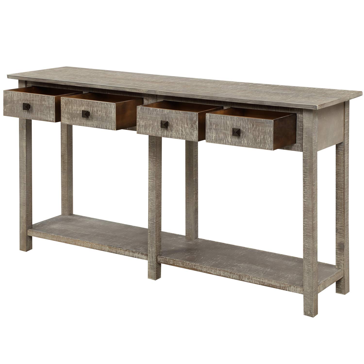 Grey Wash Entryway Console Table with 4 Drawers & Storage Shelf - Sofa Table for Living Room, Hallway & Foyer - Perfect for Home Decor, Entry Organization & Small Space Storage