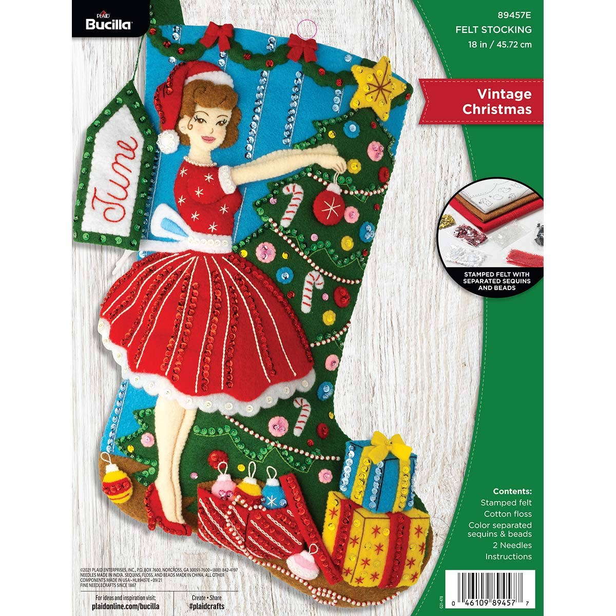 Bucilla Vintage Christmas Felt Stocking Kit - 18 Inch Handmade Holiday Decor for Fireplace Mantel & Festive Home Decorations