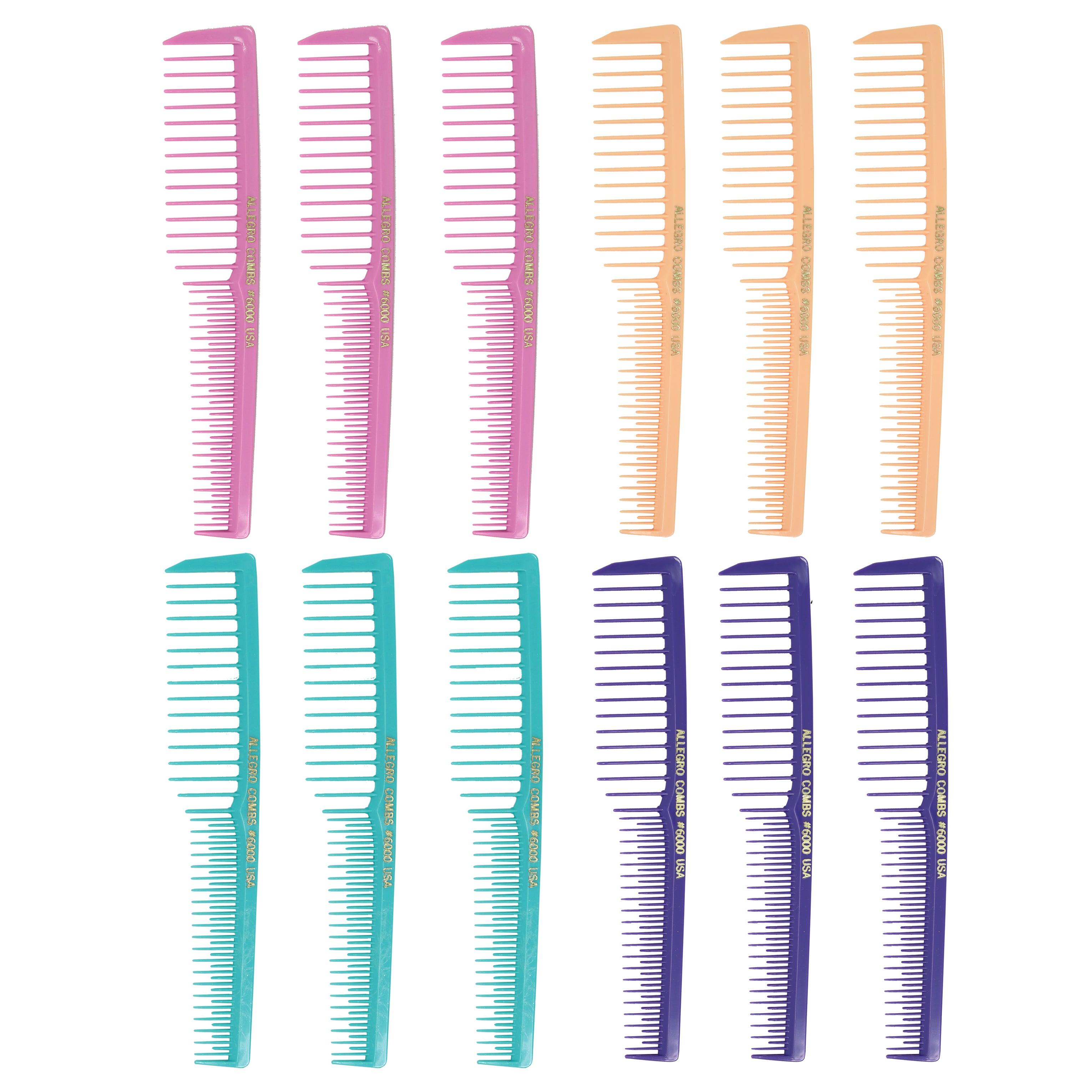 Allegro Combs #6000 Wide Tooth Teasing Vented Hair Comb - 12 Pack for Styling, Detangling & Volumizing - Perfect for Salons, Home Use & Travel