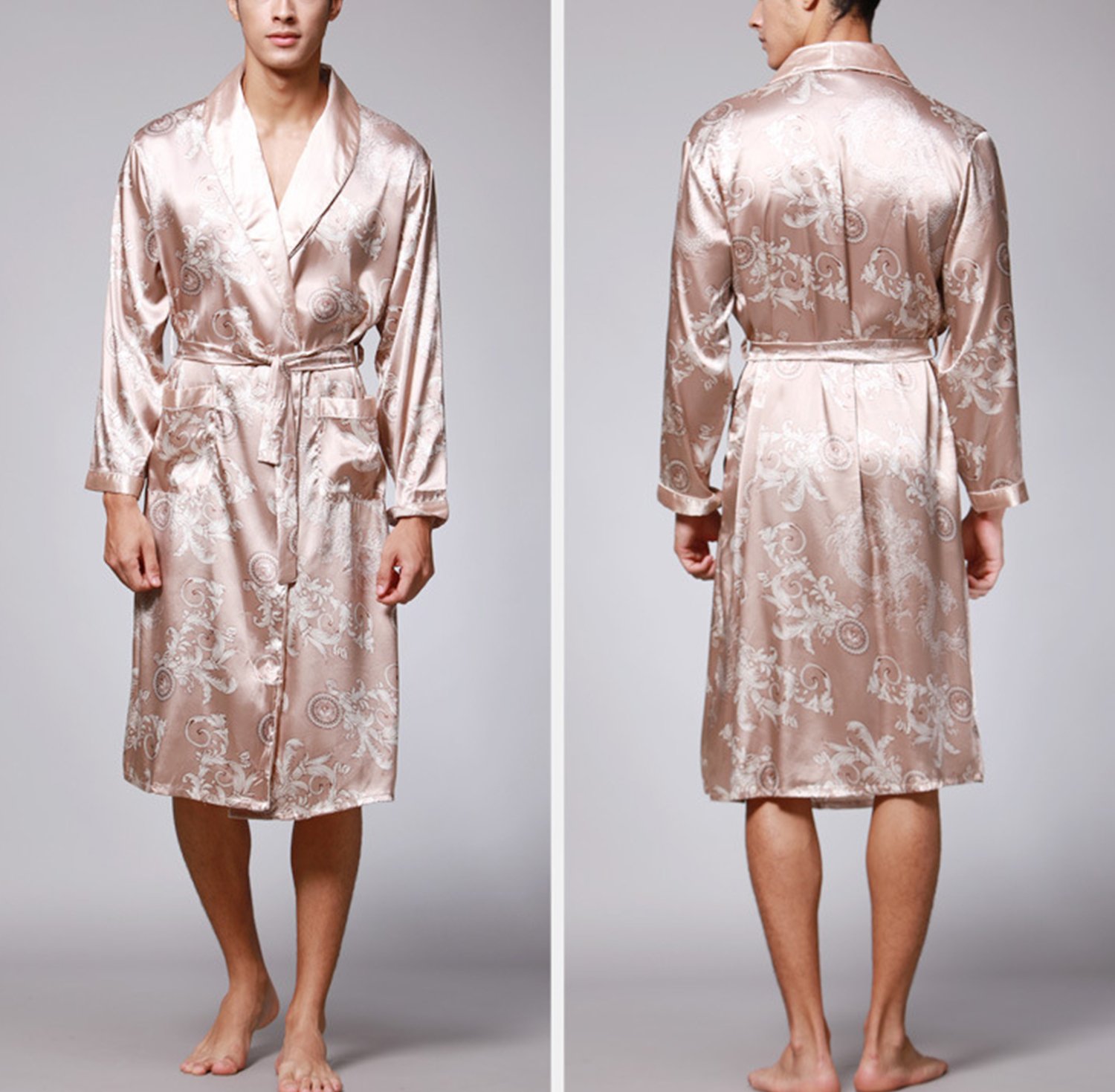 Men's Lightweight Satin Sleep Robe Kimono Gown - Soft Long Sleeve Bathrobe for Lounge & Spa | Comfortable Home Wear for Relaxation & Sleep