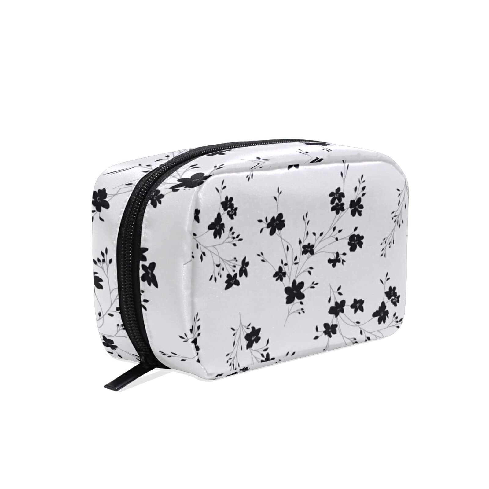 Floral White Cosmetic Bag with Zipper - Waterproof Makeup Pouch for Women | Travel Toiletry Organizer for Gym, Vacation & Daily Essentials