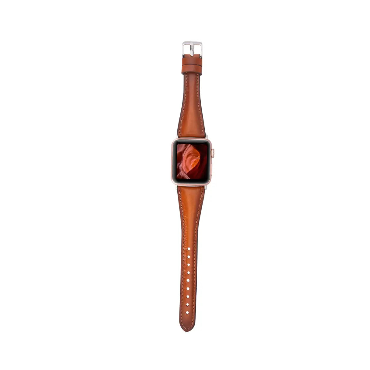 Premium Burnished Tan Leather Slim Apple Watch Band - Stylish & Comfortable for Everyday Wear, Workouts & Business Meetings