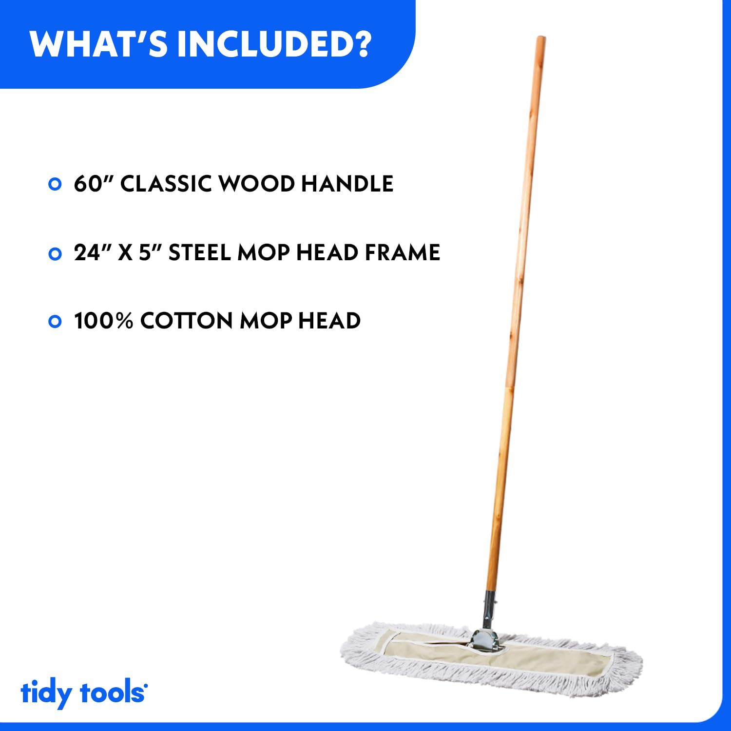 24 Inch Dust Mop with Wood Handle & 6 Refills Bundle - Heavy Duty Floor Cleaning for Hardwood, Tile & Laminate - Perfect for Homes, Offices & Commercial Spaces