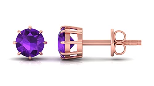 4.5 MM Natural Amethyst Solitaire Stud Earrings for Women, 3/4 CT Violet Amethyst 14K Solid Gold Earrings – Perfect for Weddings, Anniversaries & Special Occasions