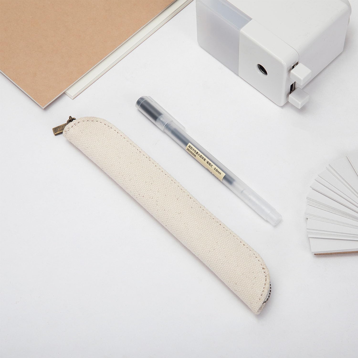 Simple Mini Canvas Pencil Case for Apple Pencil - Pure Color Makeup Pouch & Pen Organizer (Beige, Small) - Perfect for School, Office & Travel Accessories