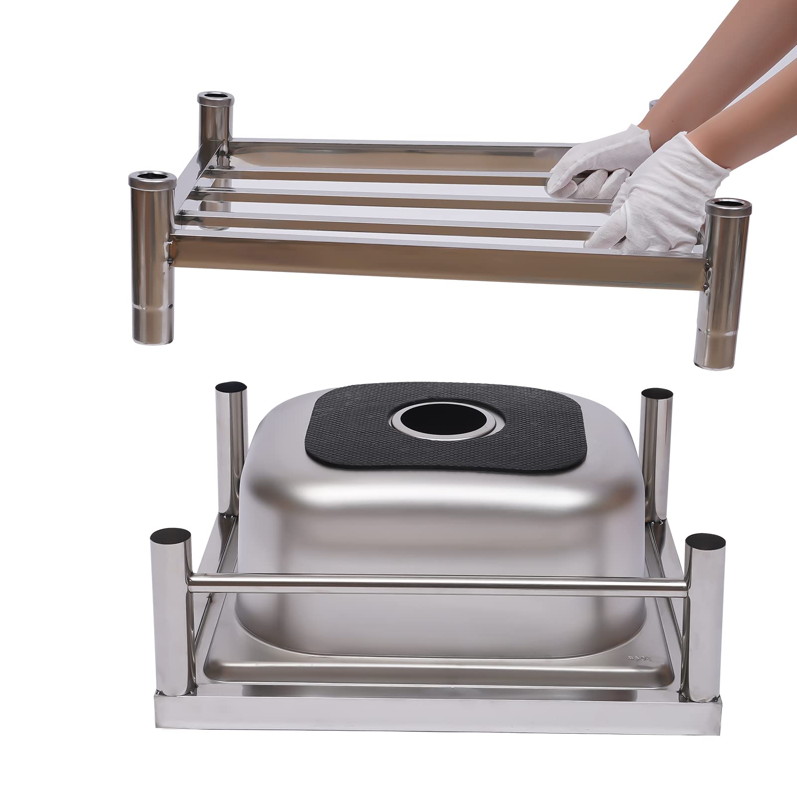 Stainless Steel Utility Sink with Single Bowl & Storage Shelves - 17