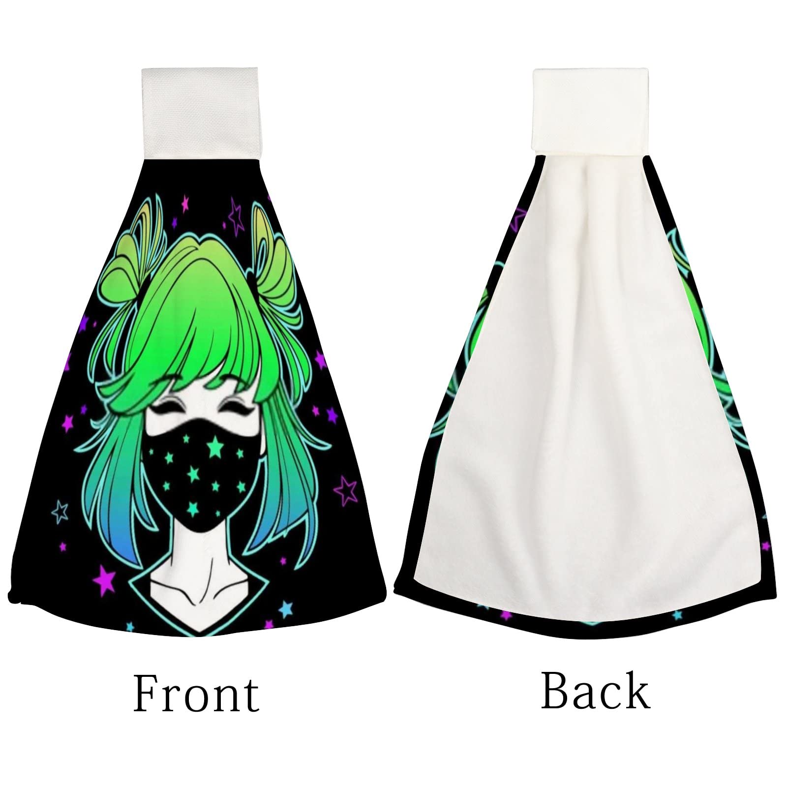 Cute Cartoon Green Hair Girl Kitchen Hanging Hand Towels - Super Absorbent, Soft Bathroom Towel with Loop for Easy Hanging - Machine Washable (1 Pack) - Perfect for Kitchen, Bathroom, and Home Decor