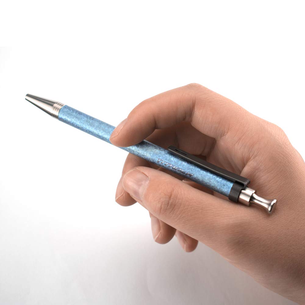 Premium Titanium EDC Pocket Pen with Clip - Blue Ballpoint Pen for Everyday Carry, Office, Gifts & Travel Writing