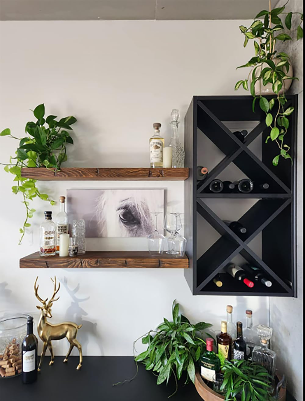 Joel's Antiques 24 Inch Floating Wall Shelves - Natural Solid Wood Rustic Bookshelves | Heavy Duty Easy Installation (24x9x2 Inches, Medium Brown) | Perfect for Bathroom Storage, Kitchen Decor & Living Room Display
