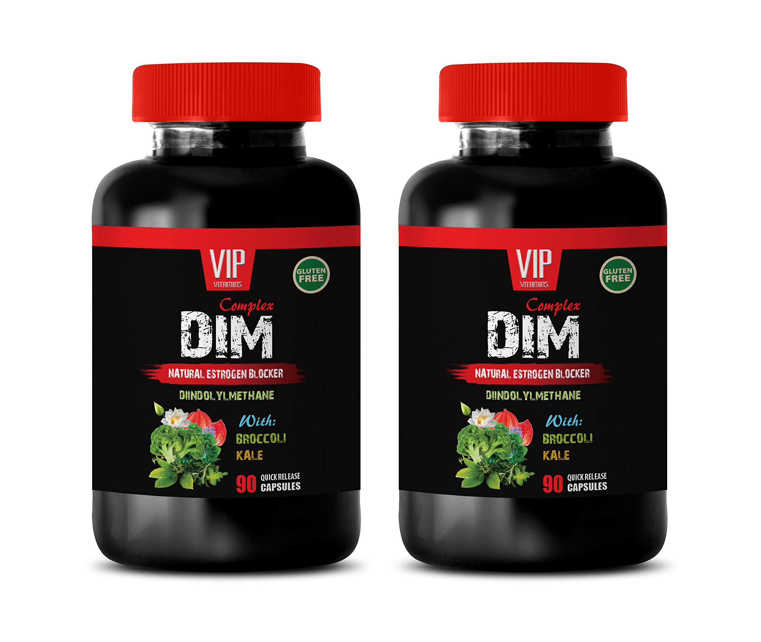 DIM Supplement with Broccoli & Kale - Natural Estrogen Blocker & Antioxidant Boost - 180 Capsules (2 Bottles) - Supports Hormone Balance & Detox - Perfect for Men & Women Wellness Routine