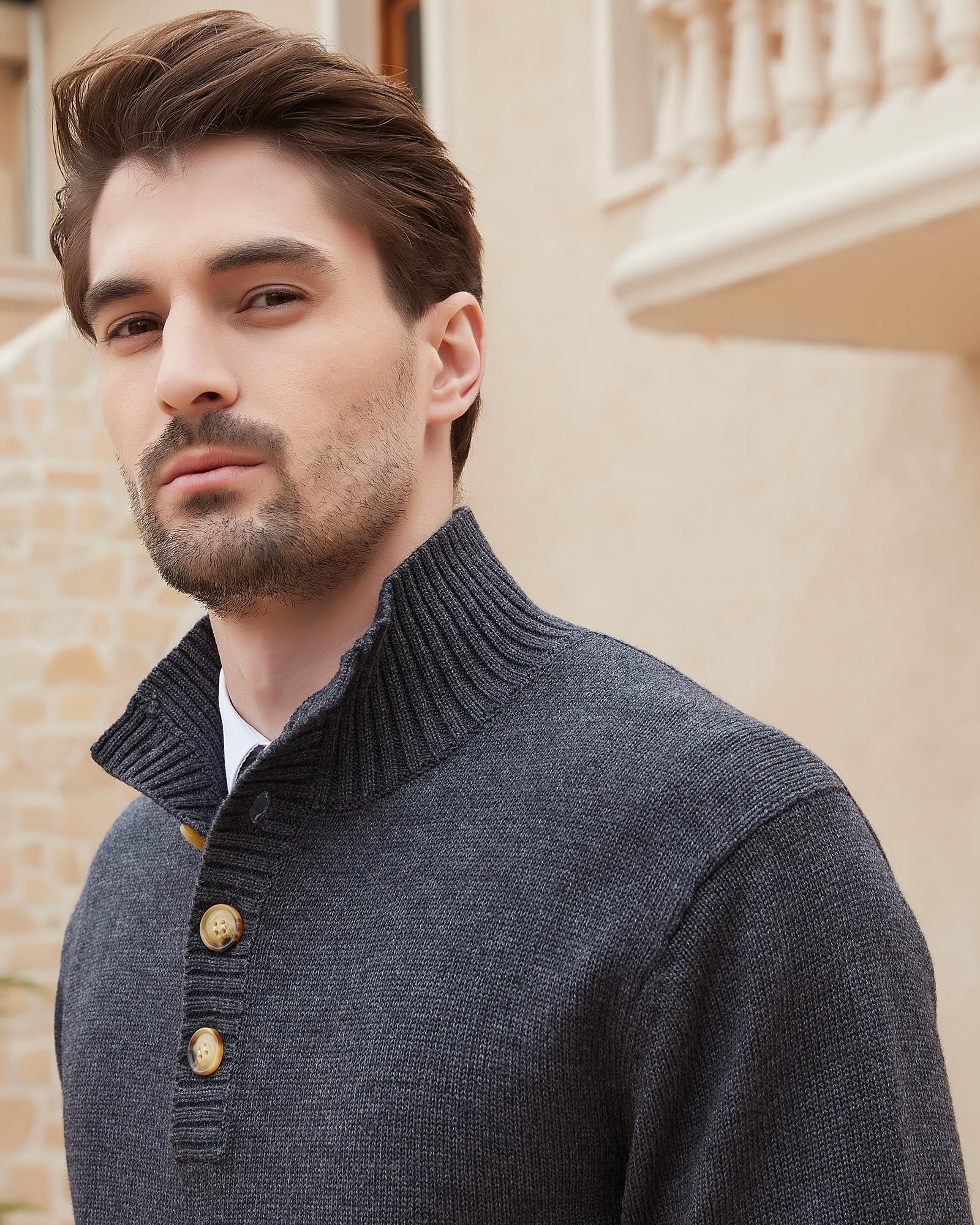Men's Wool Blend Knit Pullover - Mock Neck Long Sleeve Sweater for Winter