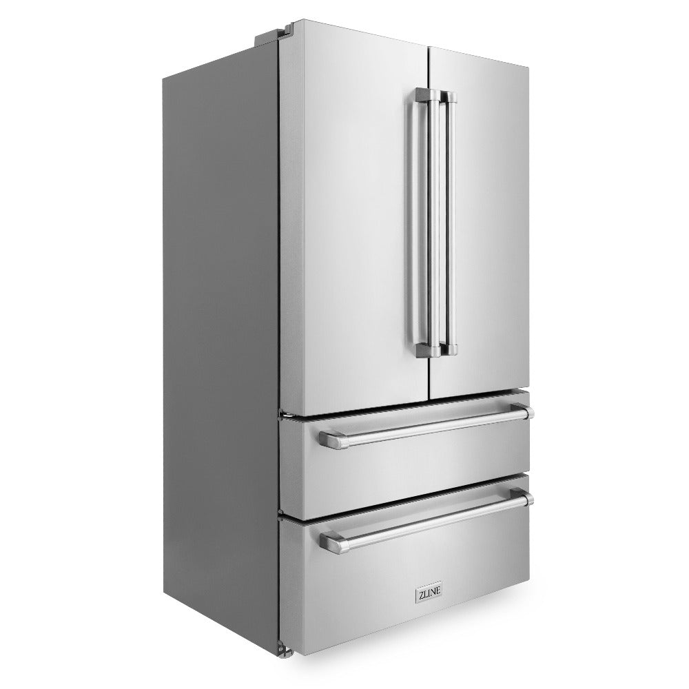 ZLINE 36-inch Stainless Steel Kitchen Package - Gas Range, Range Hood, Refrigerator, Microwave Drawer & Dishwasher (5KPR SGRRH36 MWDWV) | Premium Appliance Bundle for Modern Homes & Restaurant-Style Cooking