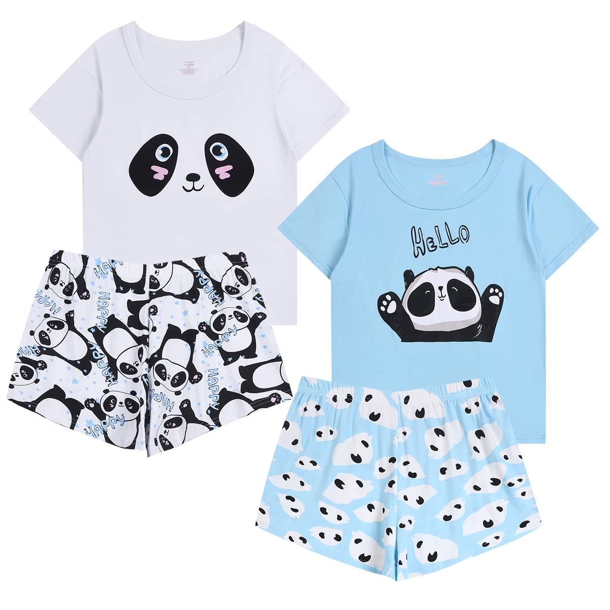 ABeCue Women's Cute Cartoon Pajama Set - Short Sleeve Tee & Shorts PJS for Sleepwear, Lounge & Home Comfort | Soft Cotton Sleep Set for Women