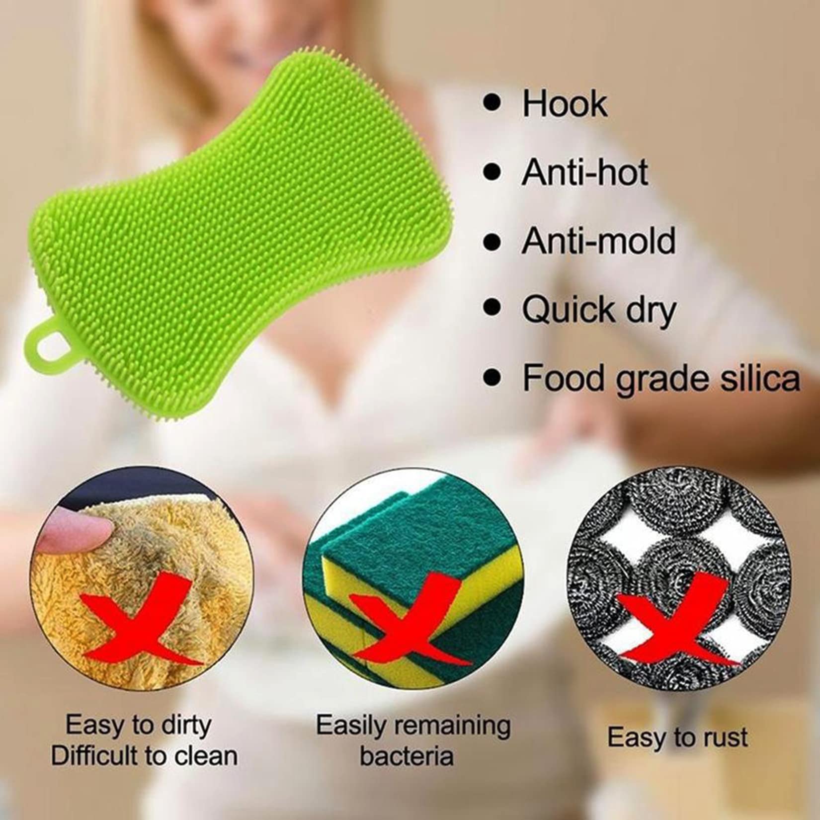 Non-Stick Silicone Dish Sponge Scrubber - 6 Pack Reusable Double-Sided Kitchen Cleaning Sponges for Washing Dishes, Fruits & Vegetables (Multicolor) - Perfect for Daily Kitchen Cleaning & Dishwashing Tasks