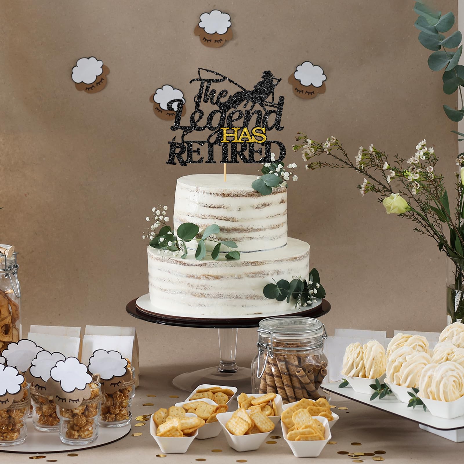 Maicaiffe Happy Retirement Cake Topper - Black Glitter Retired Farewell Party Cake Decorations | Perfect for Retirement Parties, Office Celebrations & Milestone Birthday Cakes