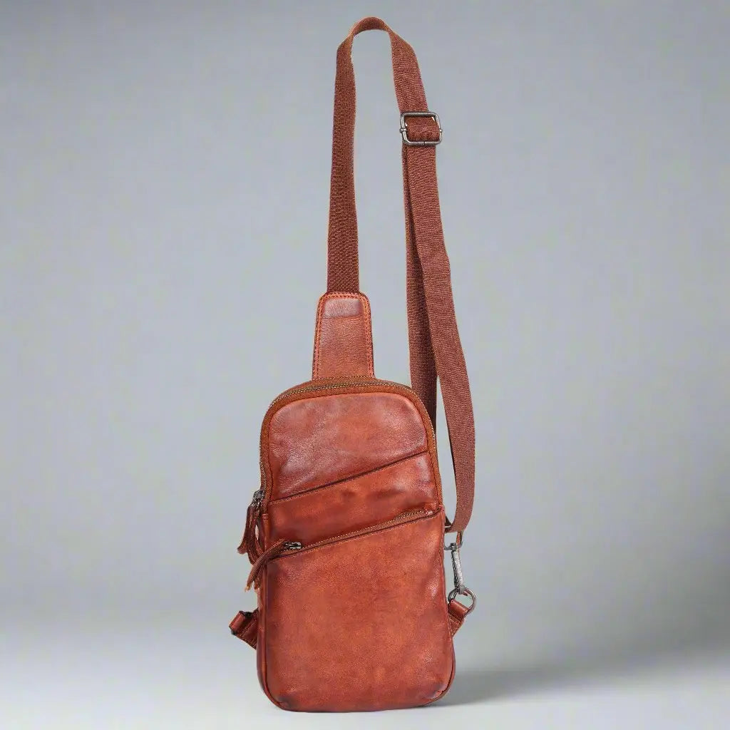 Premium MET Leather Crossbody Chest Bag & Backpack - Dual Zipper Pockets for Secure Storage - Perfect for Travel, Hiking, and Everyday Use